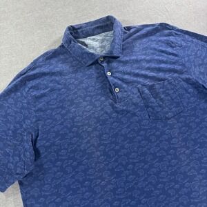 Peter Millar Mens XL Navy Blue Fish Print Pima Cotton Polo Shirt Performance
